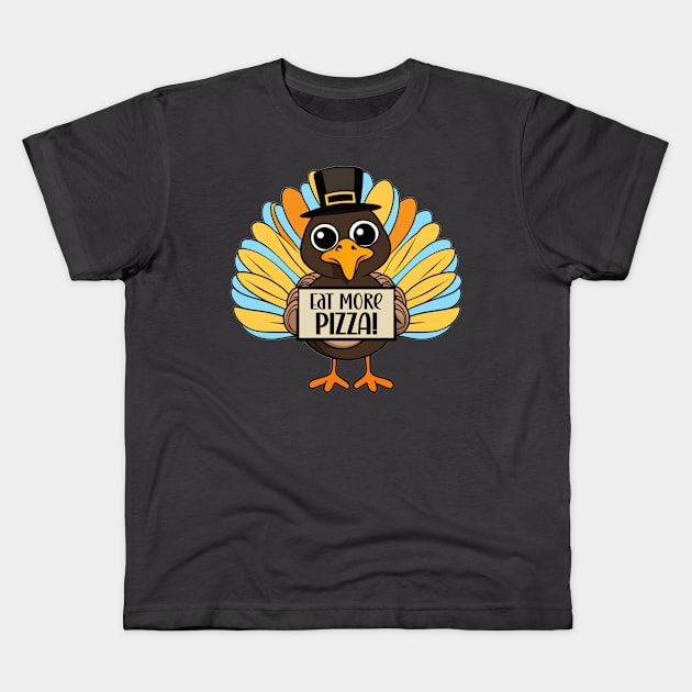 Thanksgiving eat more pizza funny turkey design Kids T-Shirt by Edgi